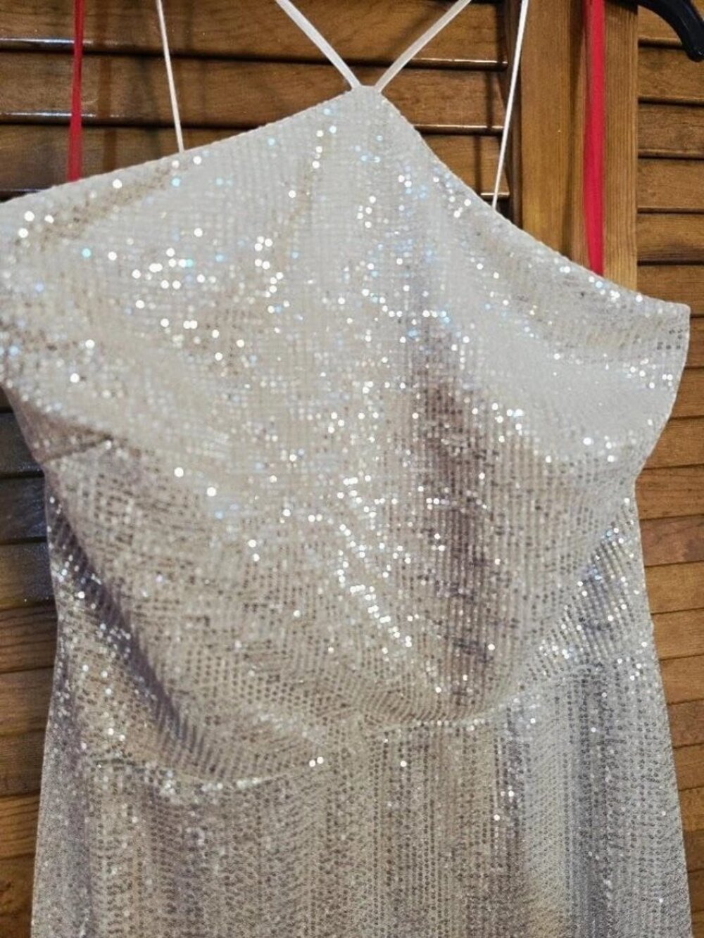 Gold Sequin Halter Midi Dress Size 12 Formal Wedding Guest Evening Gown - Picture 12 of 15